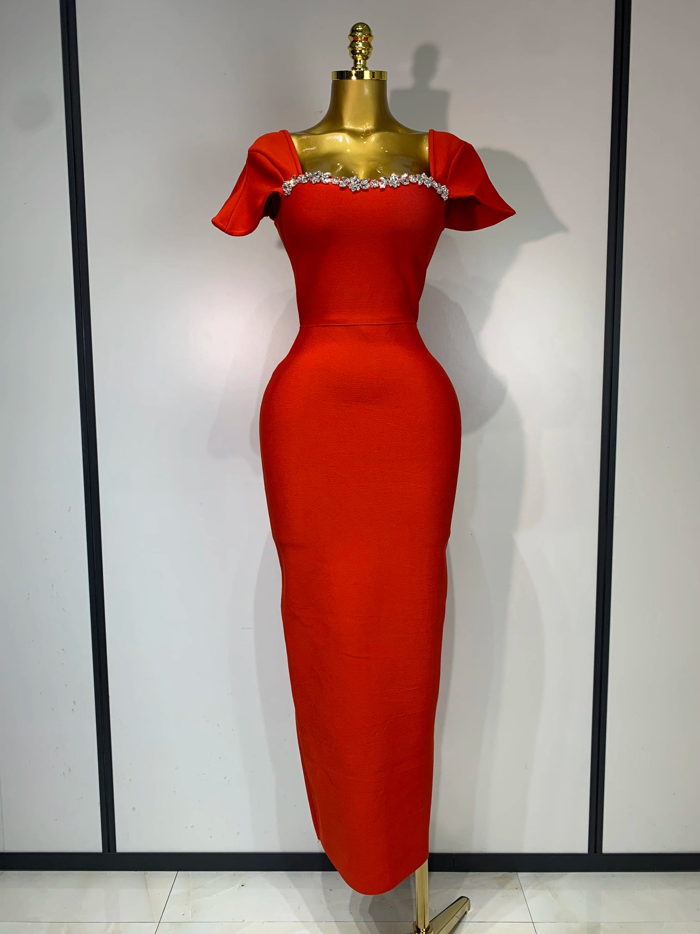 Sexy Square Collar Stretch Bandage Long Party Dress