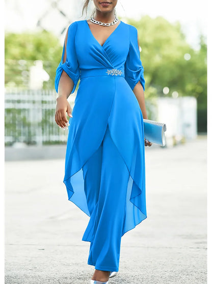 Plus Size Chiffon V-Neck Top and Loose Pants