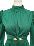 High Waist Pleated Ruffled Skirt with Long Sleeve Mock Neck Blouses