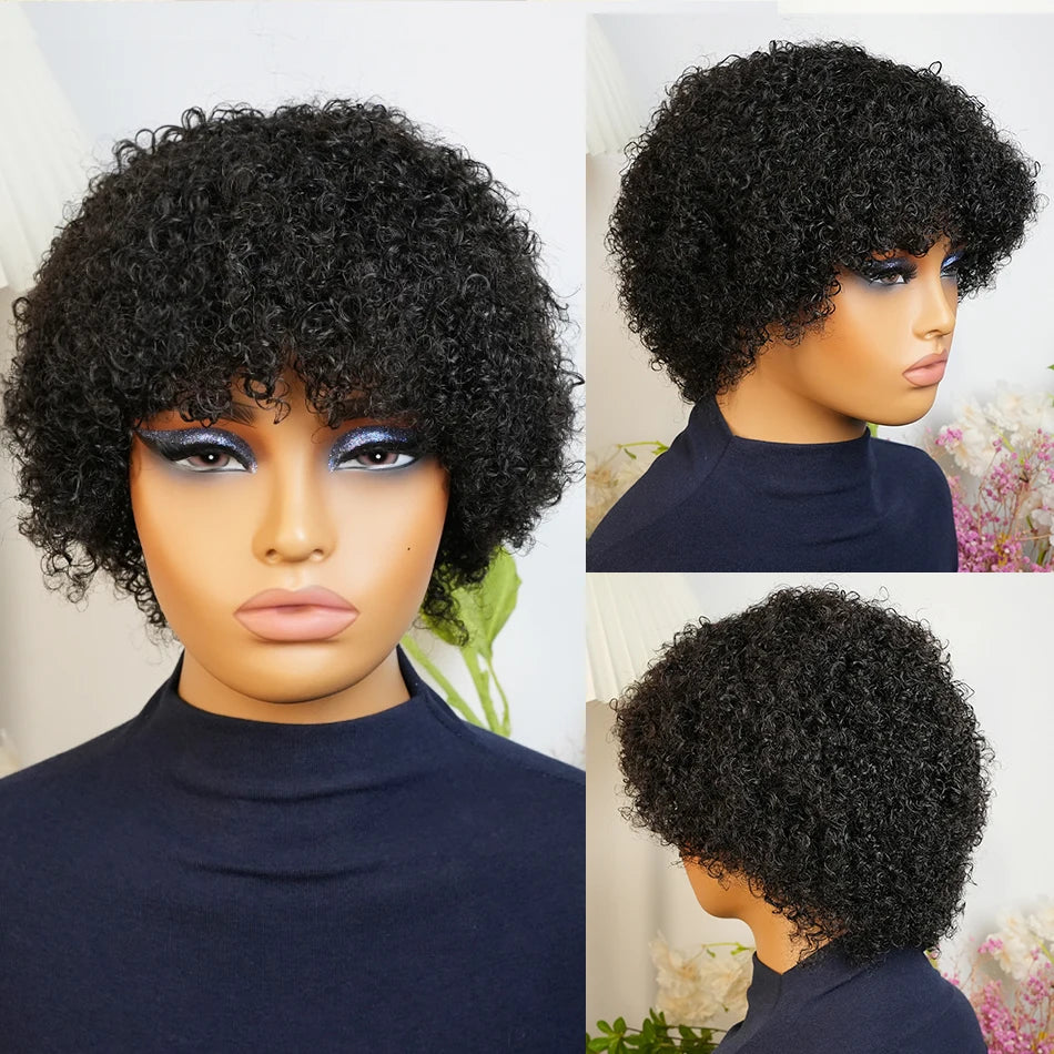 Afro Kinky Curly Brazilian Human Hair Glueless Machine Made Wig