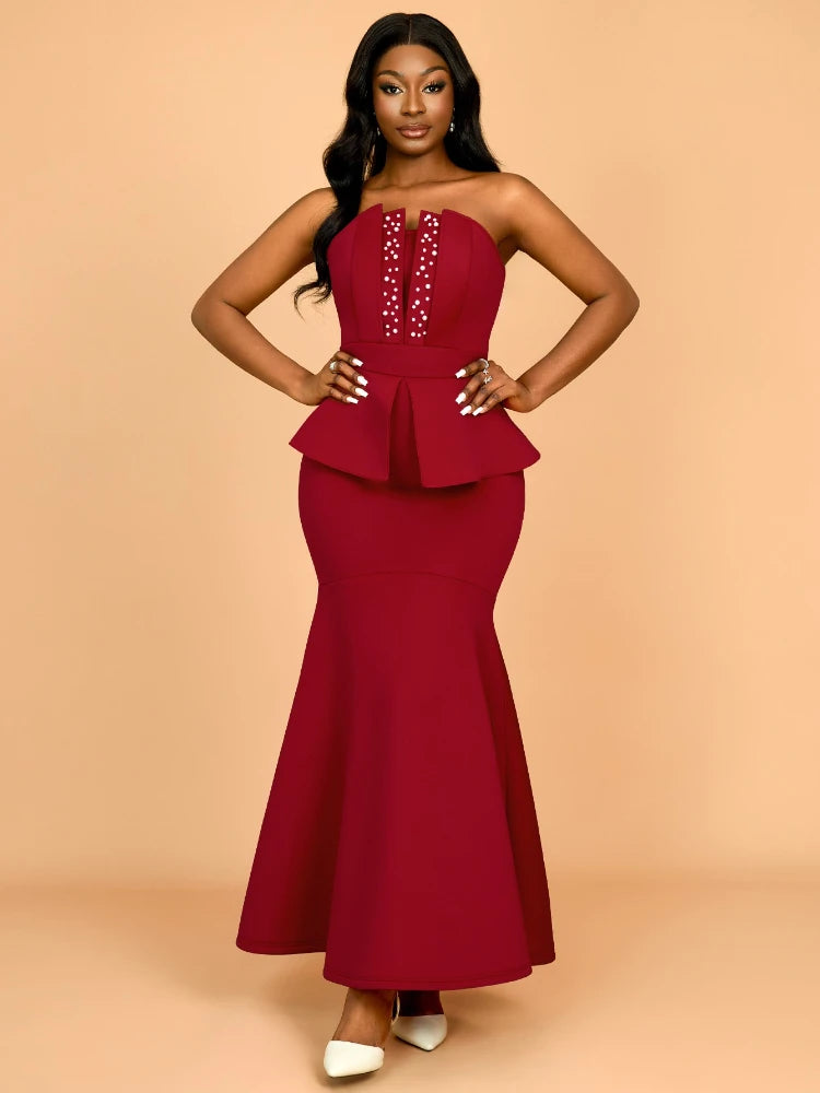 Sleeveless Beading High Waist Peplum Fishtail Elegant Gown