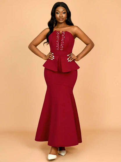 Sleeveless Beading High Waist Peplum Fishtail Elegant Gown