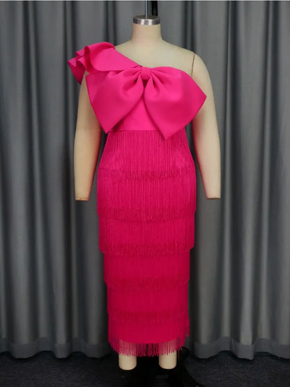 One Shoulder Fringe Long Dress