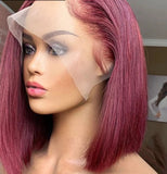 Short Straight Bob Peruvian Human Hair Side Part Lace Frontal Wig
