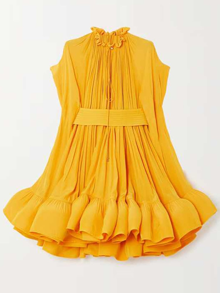 Round Neck Short Sleeve High Waist Elegant A Line Dress