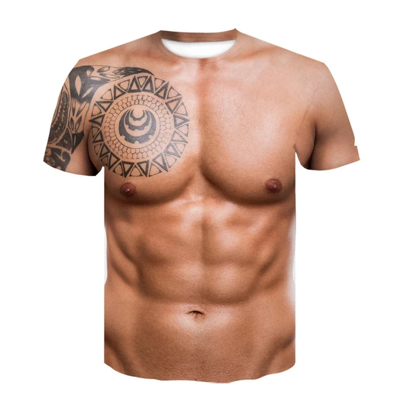Funny Male 3D Muscle Fake Muscle T-Shirt