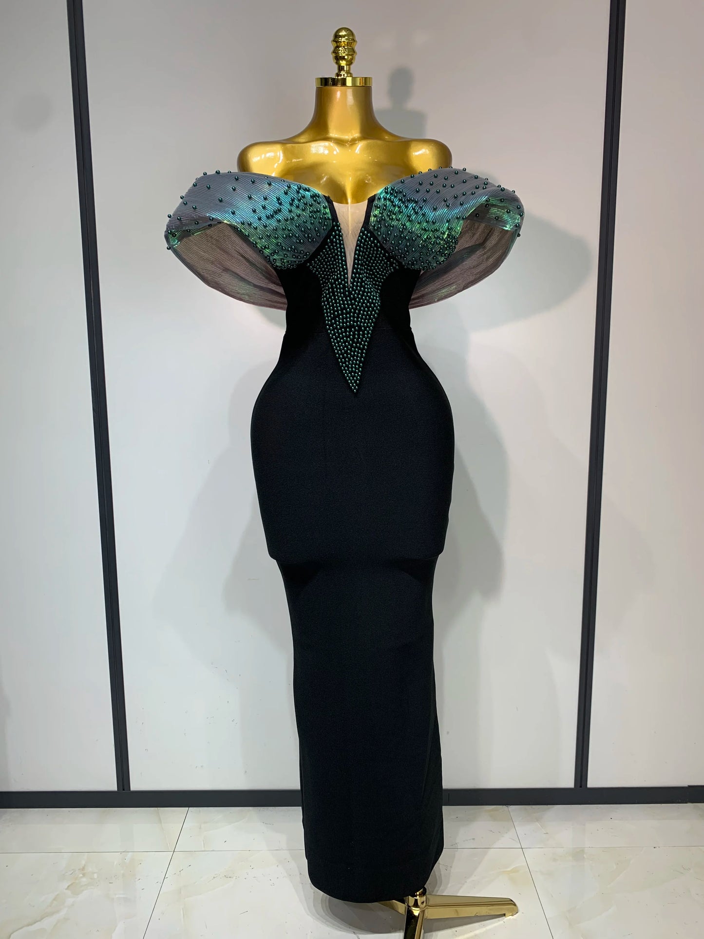 Sexy Off Shoulder Beading Bodycon Long Bandage Dress