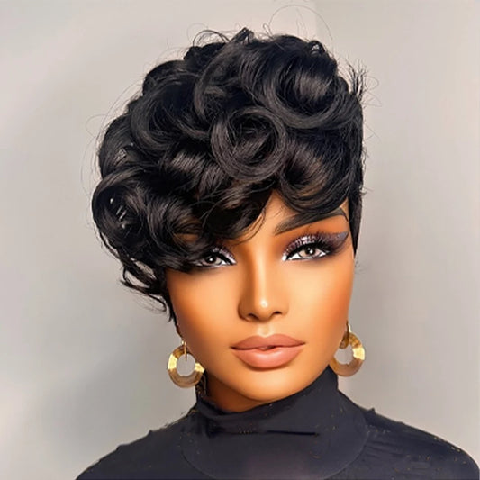 1B# Pixie Cut Human Hair Wig