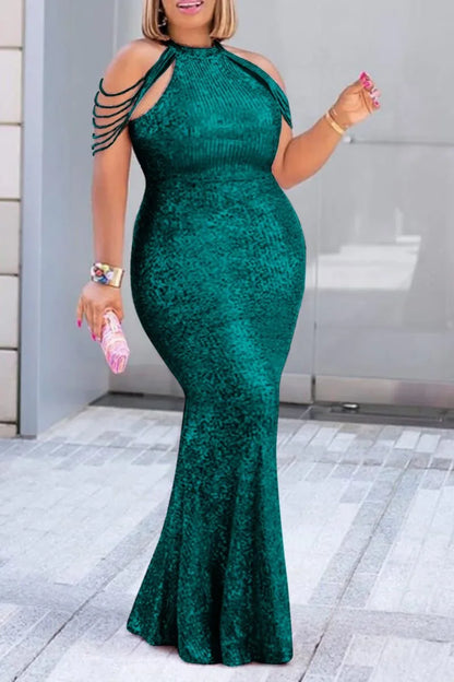 Sequin Long Party Halter Glitter Dress