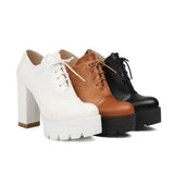 Round Toe Lace-up Platform Ankle Boots