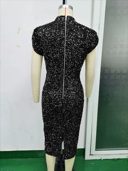 Half High Neck Short Sleeve Slim Fit Party Outfit