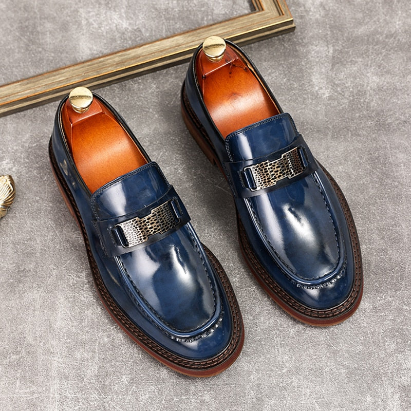 Genuine Leather Designer Platform Chunky Loafers Men - Blue