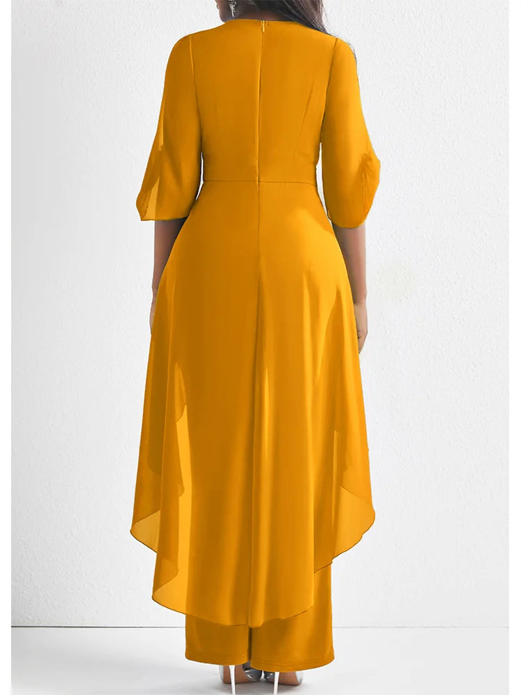 Plus Size Chiffon V-Neck Top and Loose Pants