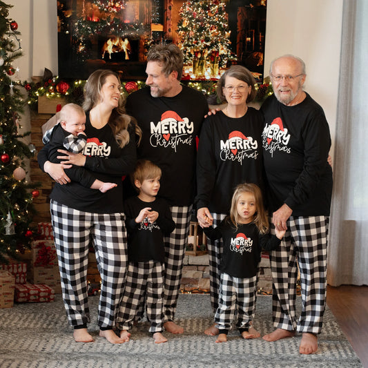 Family Matching Christmas Letter Print Long Sleeve Pajama Set For Family Xmas Party Cozy Sleepwear