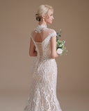 Luxury Lace Beaded Around Neck Design for Bride Formal Gown