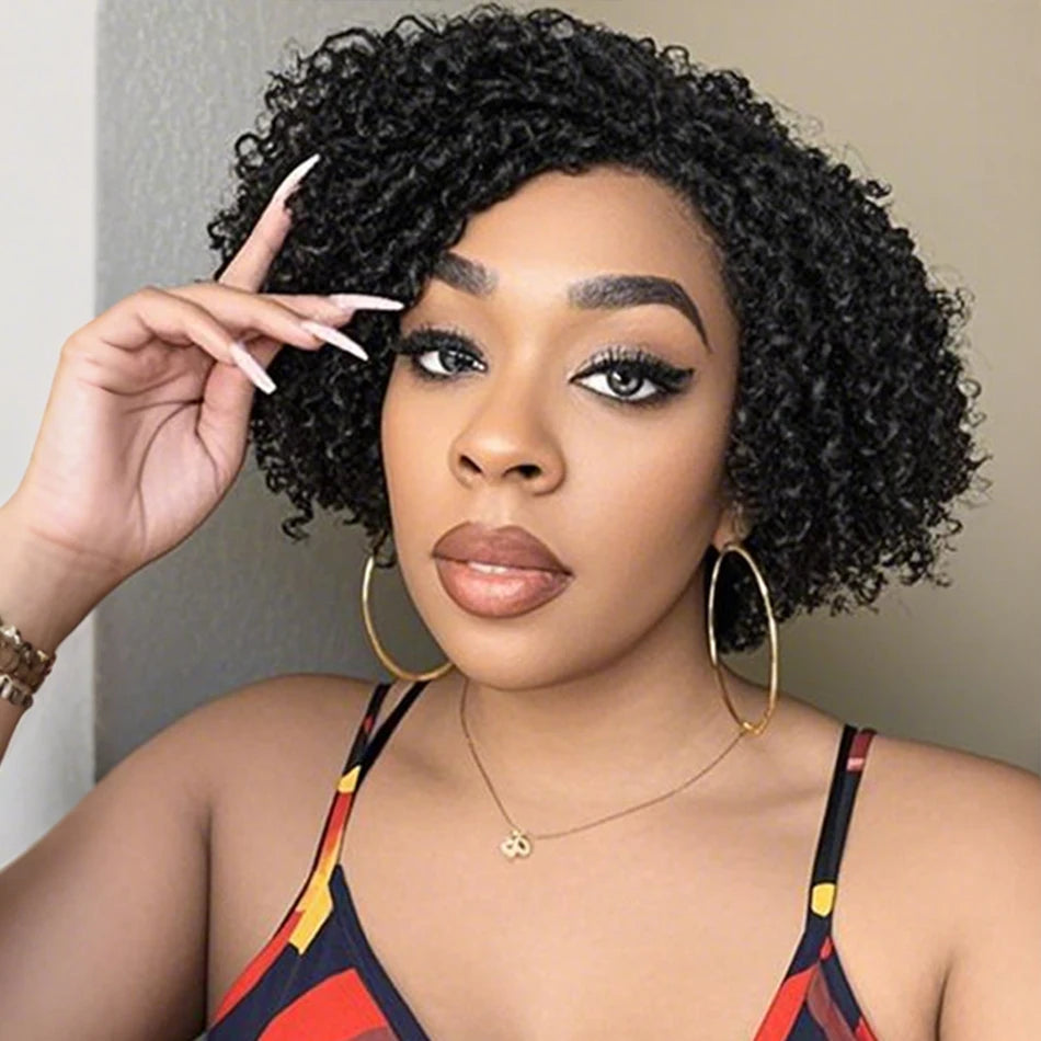 Side Part Lace Front Pixie Cut Human Hair Bob Wig