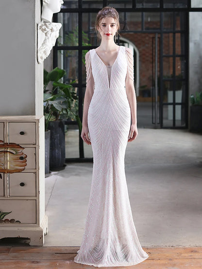 Mermaid V Neck Sequins Luxury Evening Dress