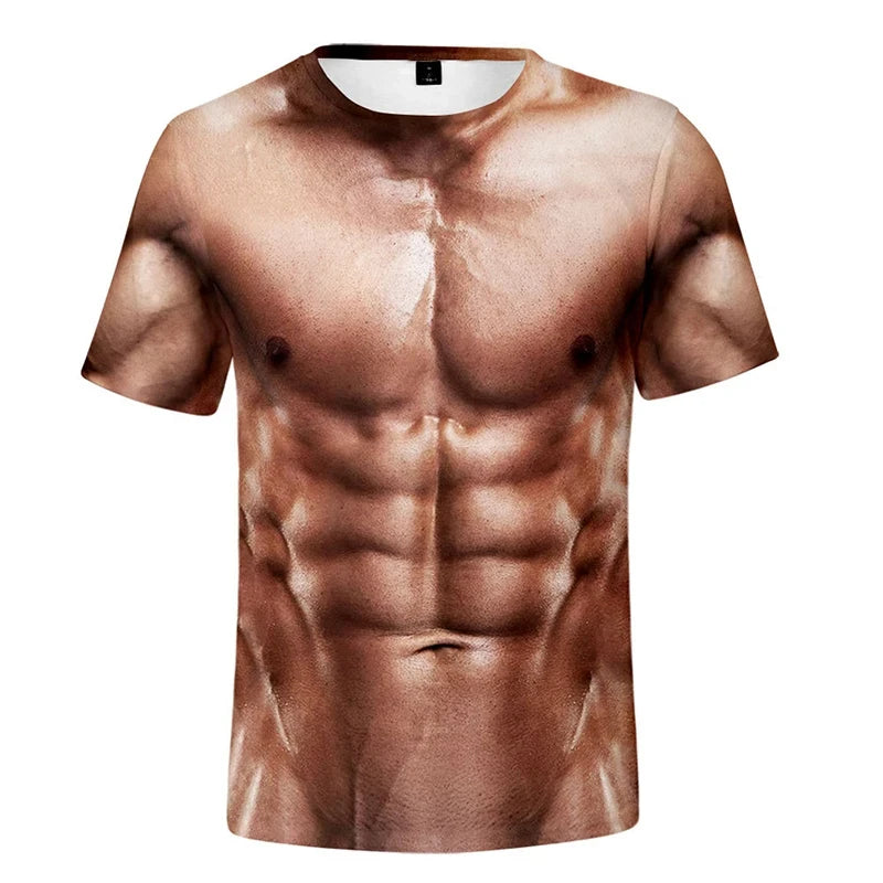 Funny Male 3D Muscle Fake Muscle T-Shirt