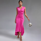 Pink Draped Maxi Long Dress