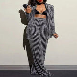 Fashion Jacket Wide Leg Pants Sequined Striped Two Pieces Set