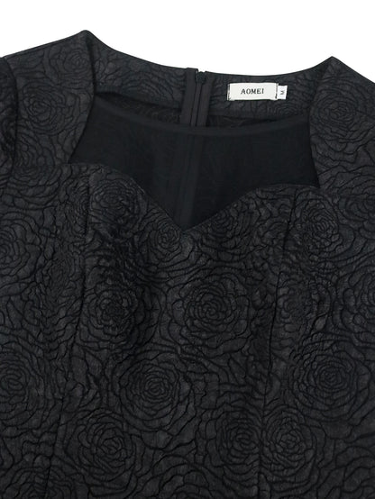 Floral Jacquard Knee-Length Fringe Hem Bodycon Dress