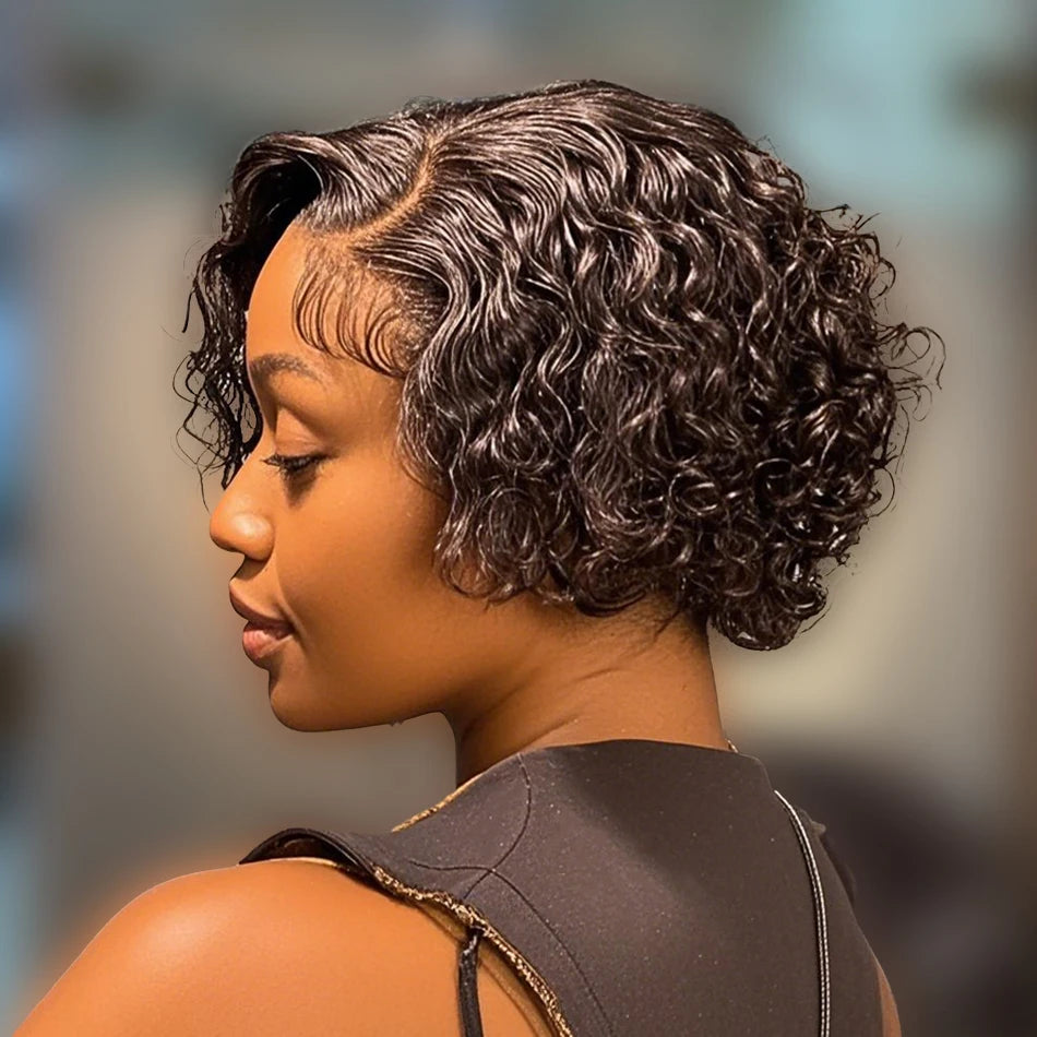 Kinky Curly Short Pixie Cut Wig Water Wavy