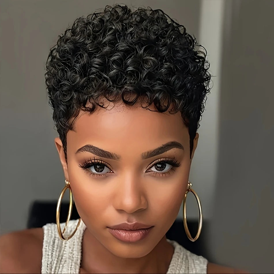 Short Kinky Curly Pixie Cut Brazilian Human Hair Wig
