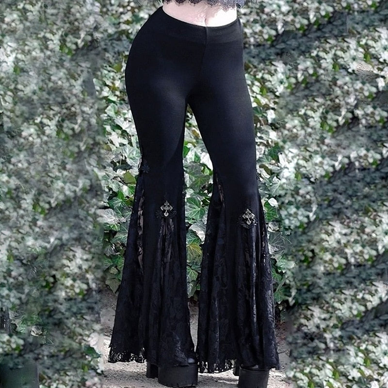 Flare Sexy Black Lace Patchwork High Waist Pant