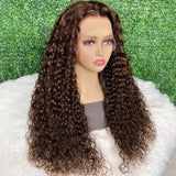 200% Density Brown Color Water Wave Lace Frontal Human Hair Wig