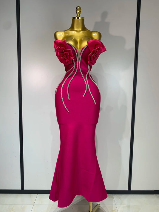 Luxury Bandage Strapless Appliques Sparkly Diamond Evening Club Outfit