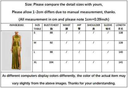 Gold Metallic Halter Sleeveless Cold Shoulder Backless Floor-Length Cocktail Dress