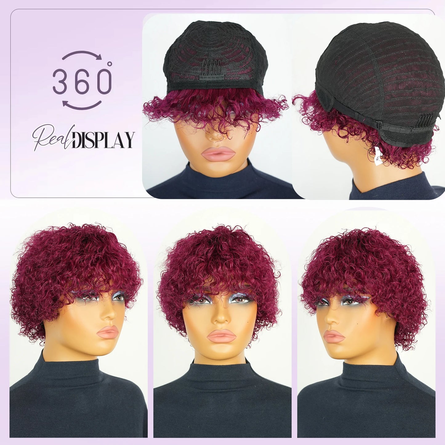 Burgundy 99J Color Short Afro Kinky Curly Glueless Wig