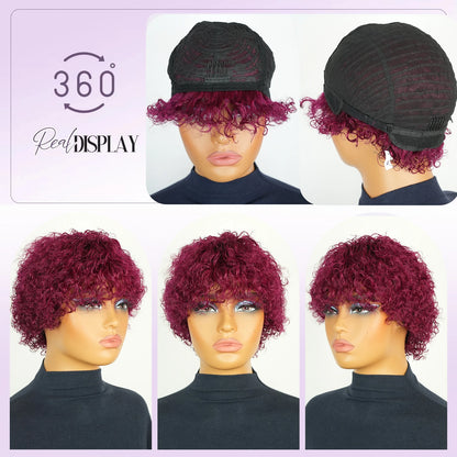 Burgundy 99J Color Short Afro Kinky Curly Glueless Wig
