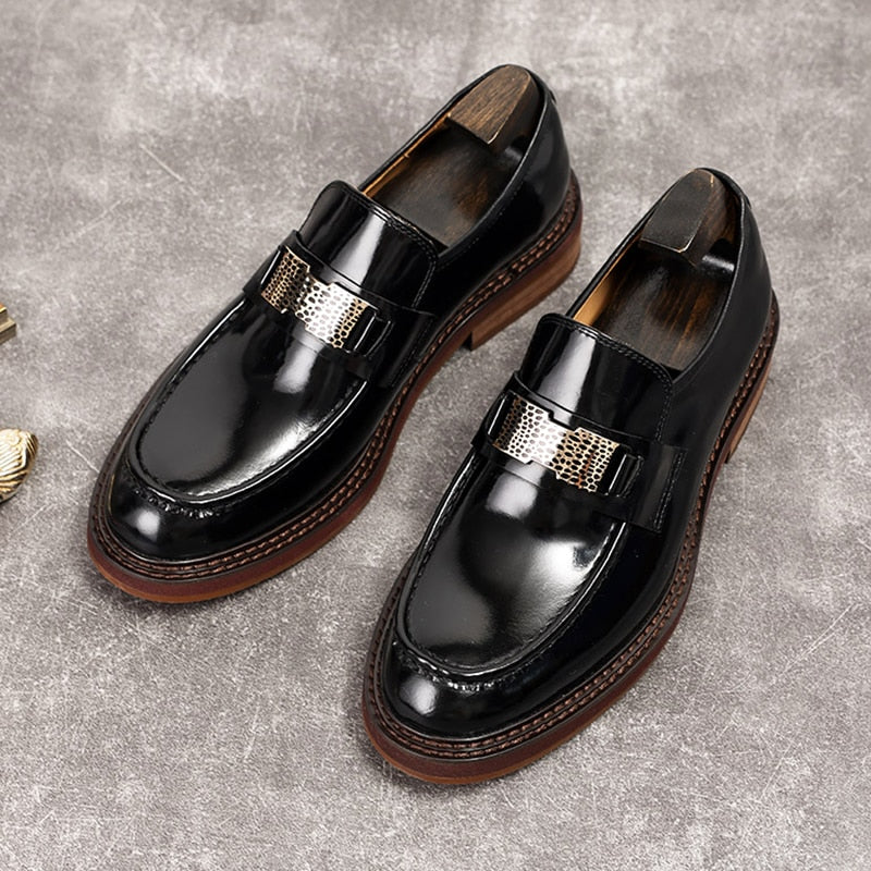 Genuine Leather Designer Platform Chunky Loafers Men - Black