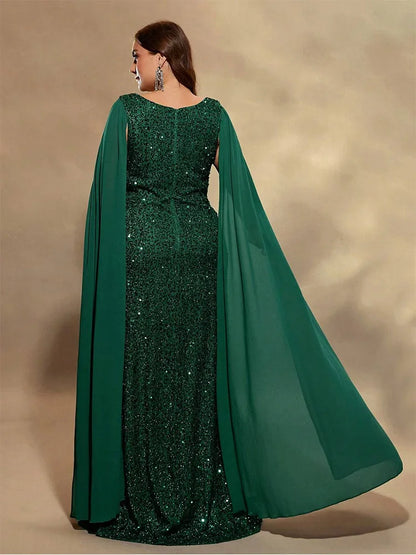 Plus Size V-Neck Sleeveless Chiffon Sequin Floor-Length Evening Dress