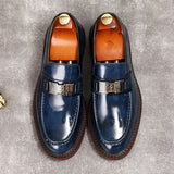 Genuine Leather Designer Platform Chunky Loafers Men - Blue