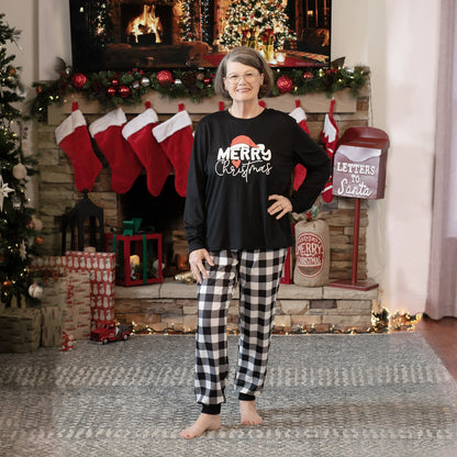 Family Matching Christmas Letter Print Long Sleeve Pajama Set For Family Xmas Party Cozy Sleepwear