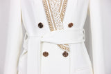 Unique Designers Vintage Gold Sequined Beads Shawl Collar Lace-up Jacket