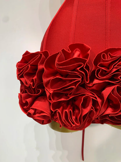 Strapless Backless Flower Embellished Mini Bandage Dress