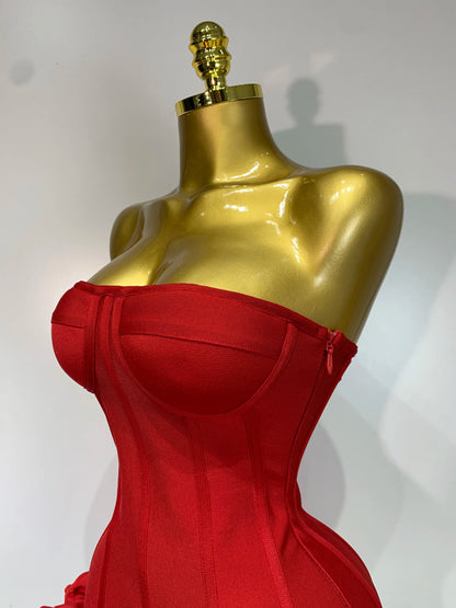 Strapless Backless Flower Embellished Mini Bandage Dress