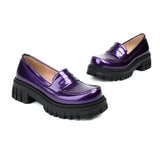Stitching Lolita Chunky Low Heels Rubber Sole Platform Slip-on Loafer