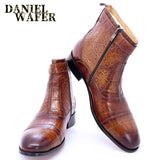 Luxury Men's Crocodile Print Genuine Leather Zip Buckle Ankle Boots - Brown