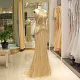 Gorgeous Mermaid Gold Crystal Beading Occasion Gown