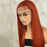 180% Density Ginger Orange Straight HD Transparent Lace Wig