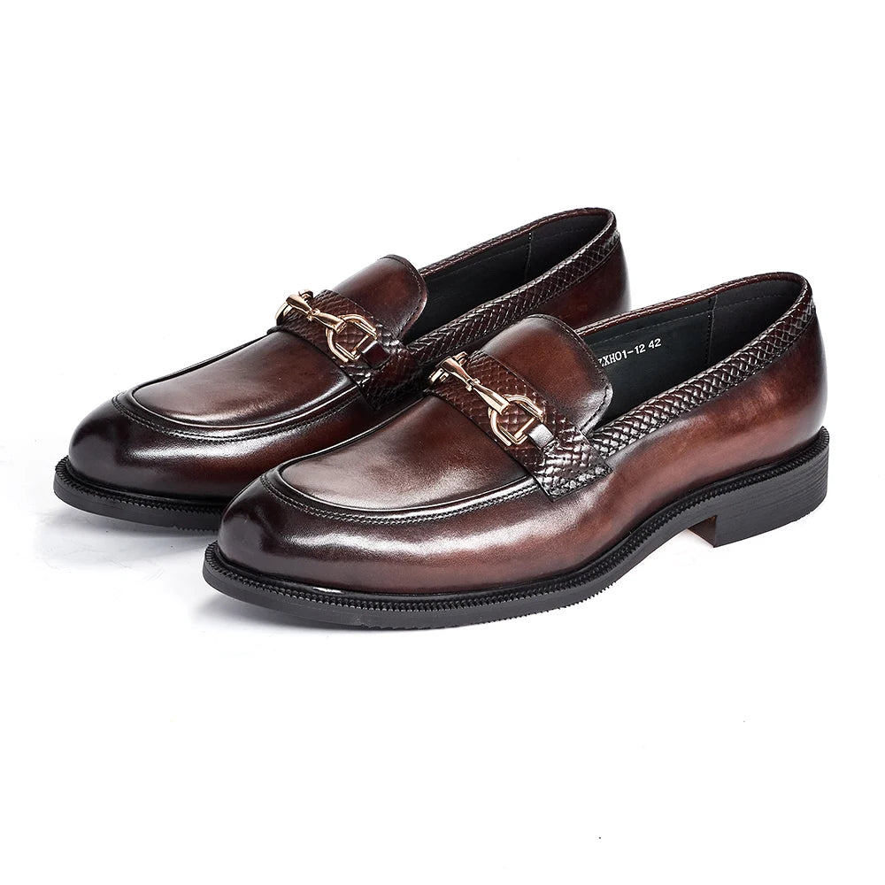 Genuine snake-skin embossing leather with metal buckles high-quality shoes