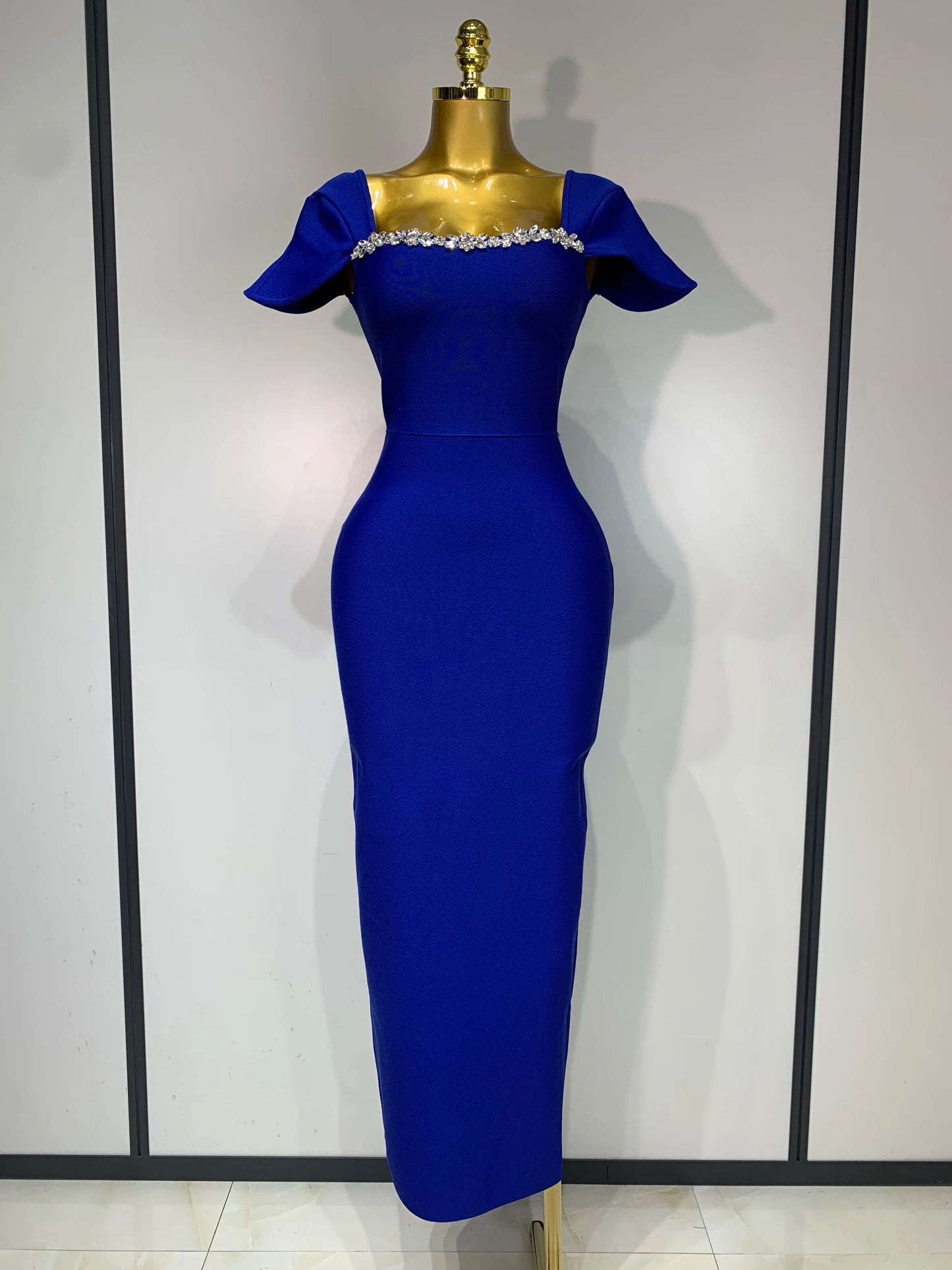 Sexy Square Collar Stretch Bandage Long Party Dress