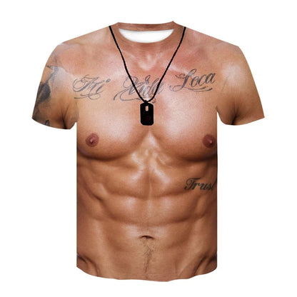 Funny Male 3D Muscle Fake Muscle T-Shirt