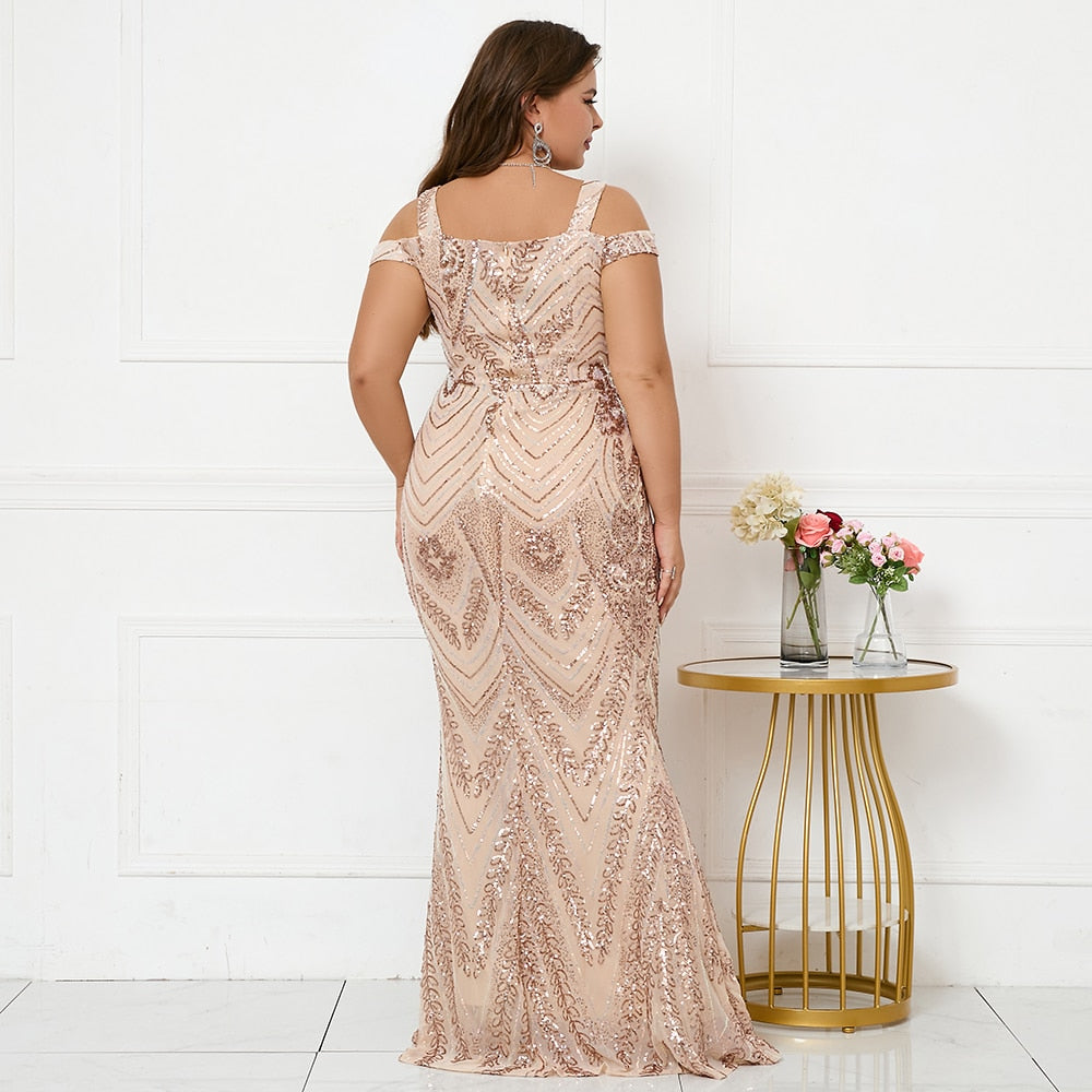 Plus Size Elegant Strap Maxi Sequin Dress