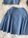 Denim Strapless Sexy Top+ Short A Line Skirt Set