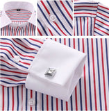French Cuff Button Long Sleeve Slim Fit Dress Shirt for Men